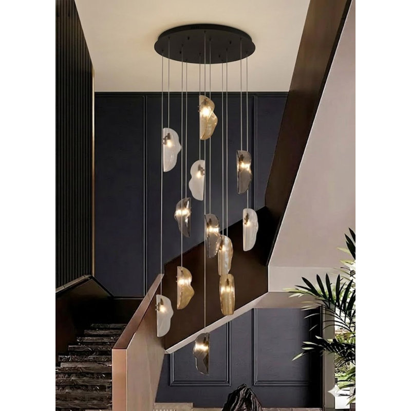 Transitional 12-Light Glass Chandelier , Satin Black