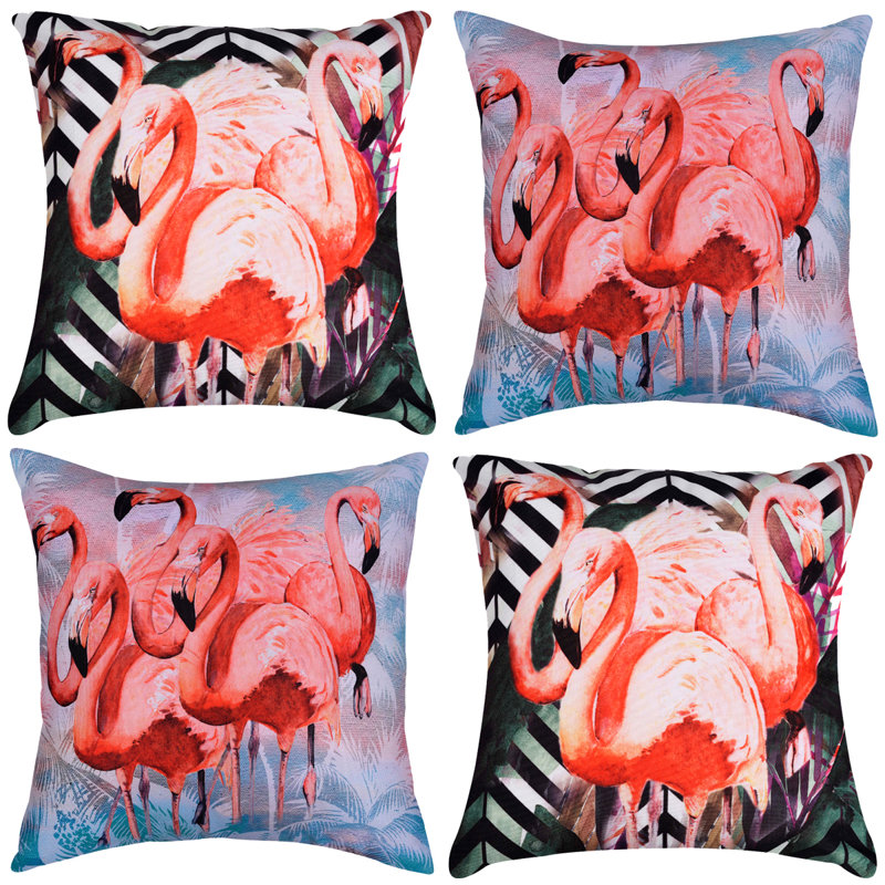 Ensemble de 4 housses de coussin en coton avec fermeture à glissière cachée Flamingo