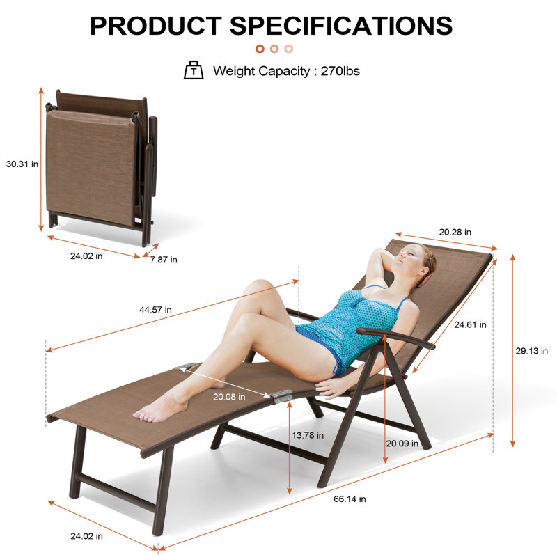 Chaise longue d'extérieur pliante et inclinable Cllgone, Brun