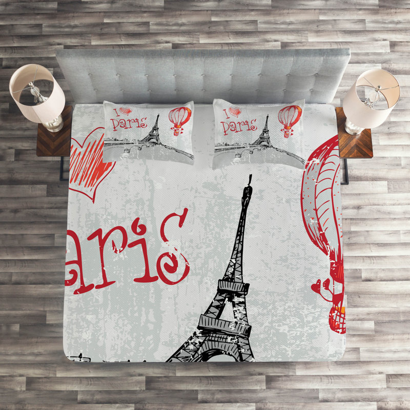 Eiffel Tower Eclectic Polyester Coverlet, King Bedspread + 2 Shams