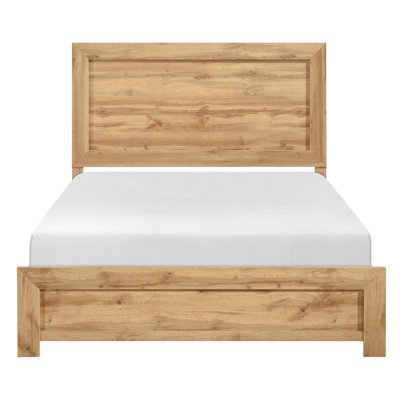 Lit double rustique avec finition naturelle, dans une boîte, une tête de lit de qualité et des rails