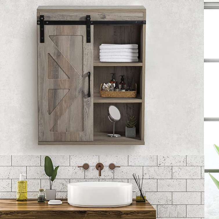 Gracie Oaks Wall Mount Bathroom Cabinet with 2 Adjustable Shelves, Medicine  Cabinet with Sliding Barn Door