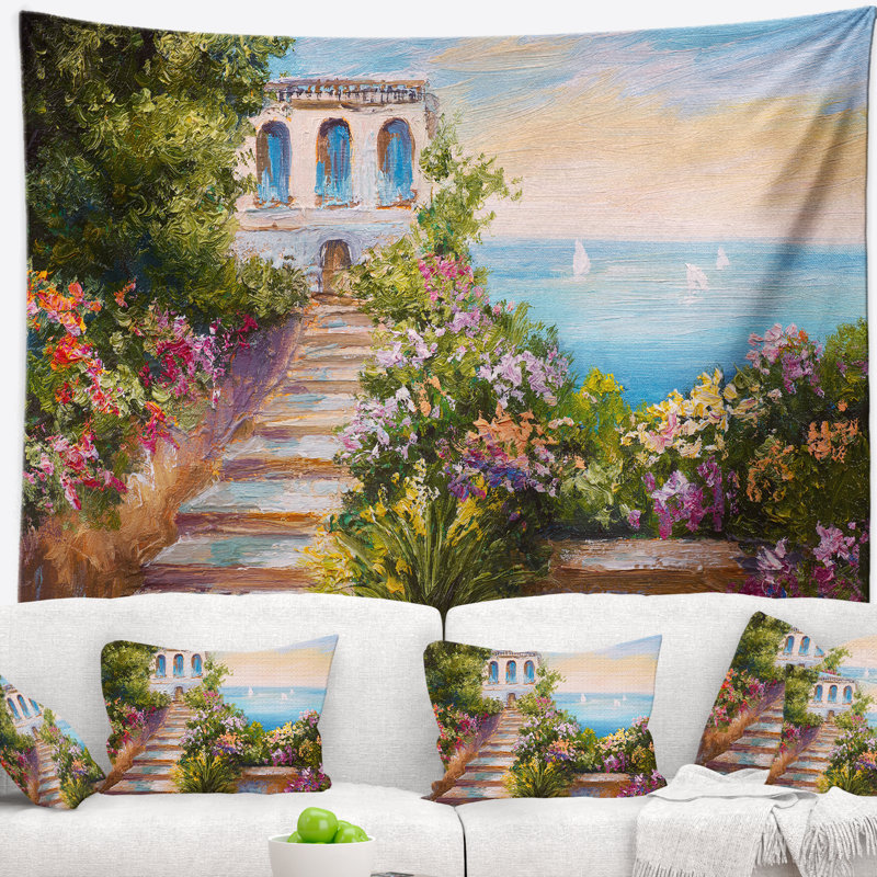 Maison de paysage près de la tapisserie de la mer, H 50 po x l 60 po