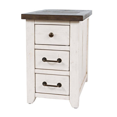 Solid Wood Top 3 - Drawer End Table with Storage and Built-In Electrical Outlet