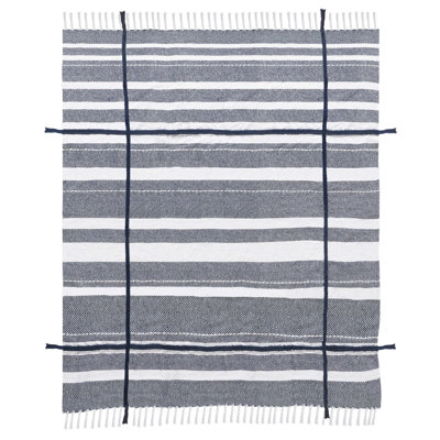 Plaid à rayures côtières 100 % coton avec franges