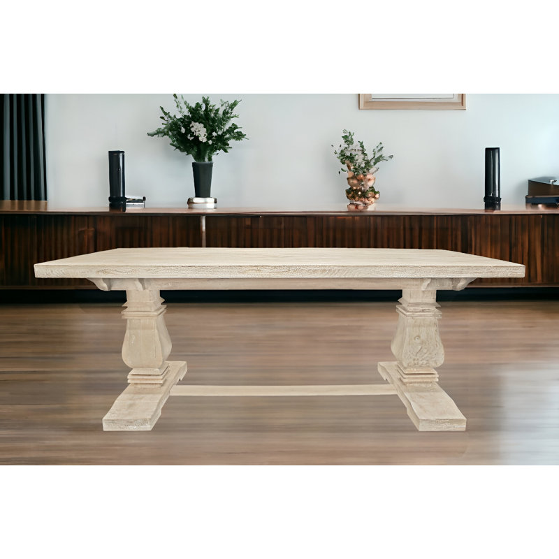 Table de salle à manger 81 "à tréteaux en bois massif blanc antique 81"