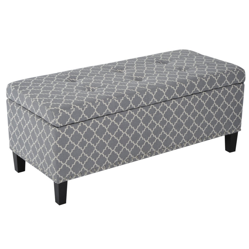 Repose-pieds capitonné rectangulaire avec rangement Hagan, Motif géométrique gris / blanc