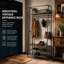 Portemanteau autoportant 4 en 1 pour vestibule, portemanteau avec tringle, tablettes de rangement pour chaussures et banc rembourré, panneau de particules avec structure en métal noir robuste-1620577086