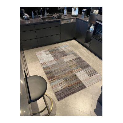 Geometric Grey Traditional Decorative Washable Carpet