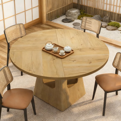Round Dining Table for 4-6,47 Inch Round Dinner Table with Wooden Tabletop and Storage Base,Farmhouse Dining Table,Wood Kitchen Table for Dining Room, by Wrought Studio