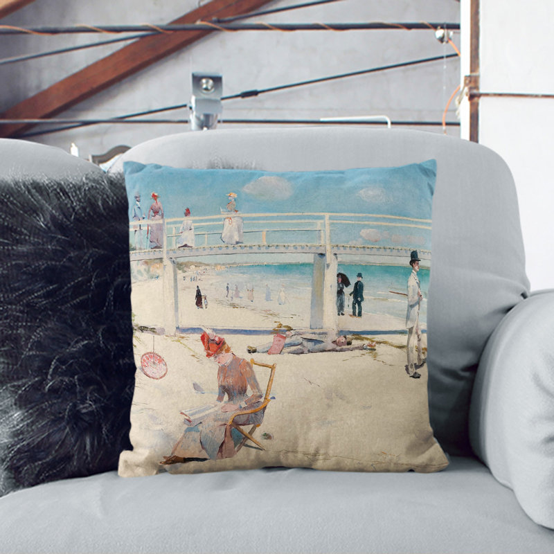 A Holiday At Mentone Square Throw Cushion, White, 40cm H x 40cm W x 15cm D