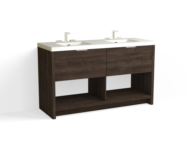 Vista 60" W Freestanding Double Bathroom Vanity, White Matte, Charred/Matte Black, 8" Widespread