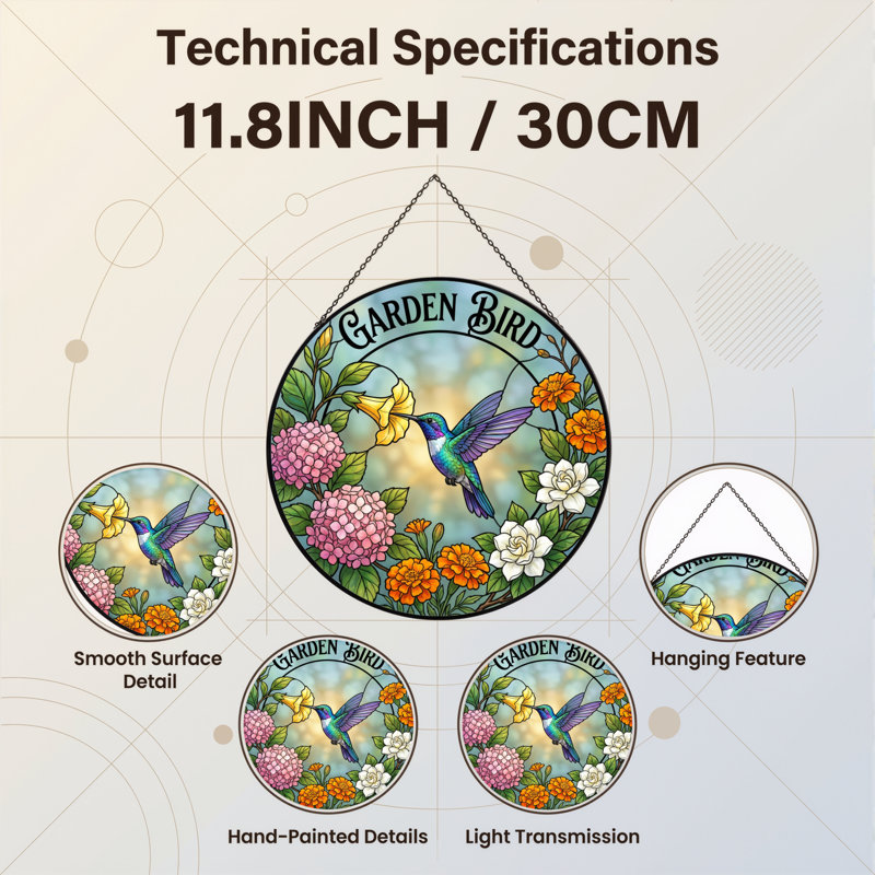Panneau de vitrail 12 "Hummingbird Flowers, H 12 po x l 12 po