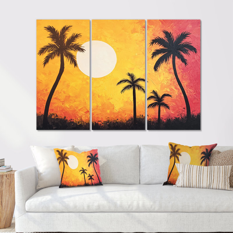 «Sunset Oasis Palm Trees I» - ensemble d'art mural palmiers, H 40 po x l 60 po, Toile tendue, Does Not Apply