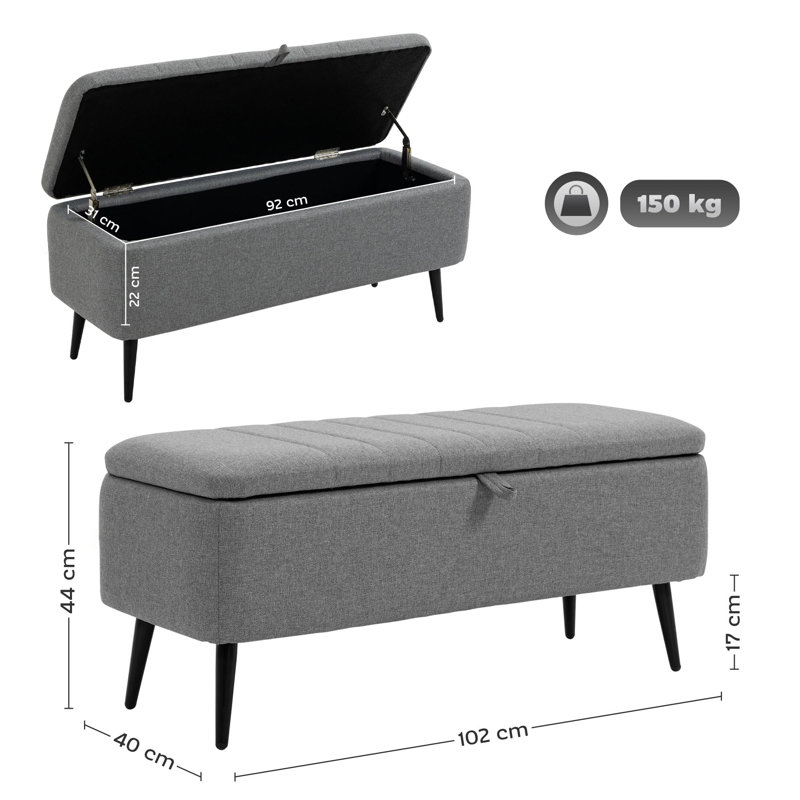Polyester Upholstered Storage Bench, Grey