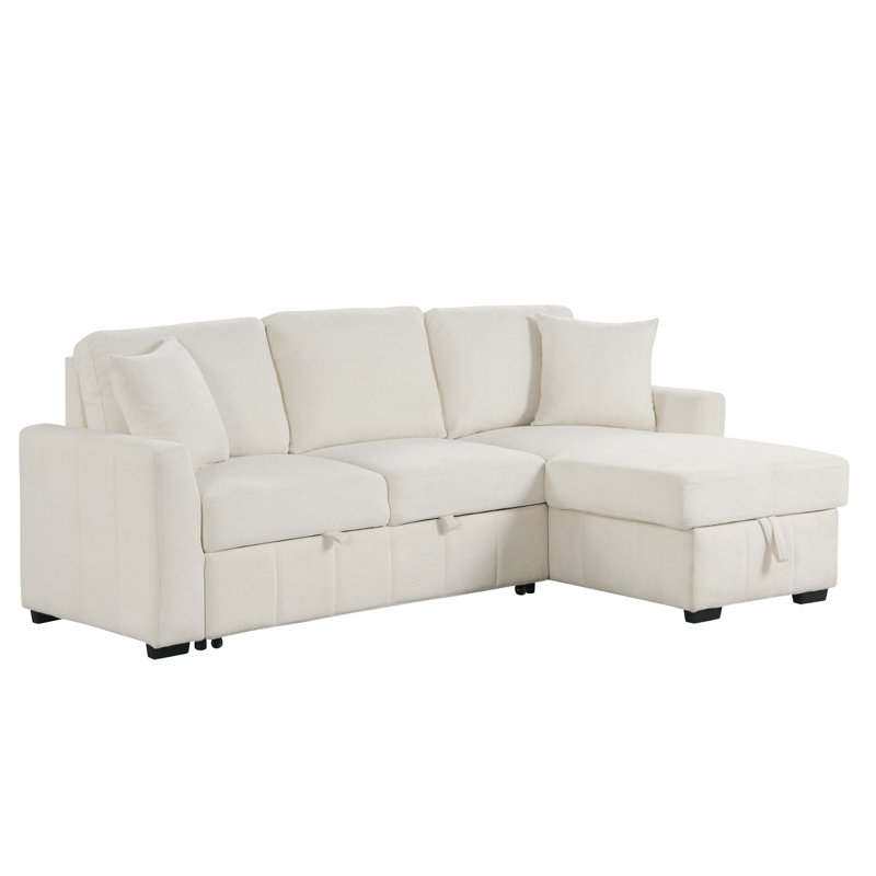 Canapé-lit modulaire l 90 po avec méridienne de rangement, Polyester beige