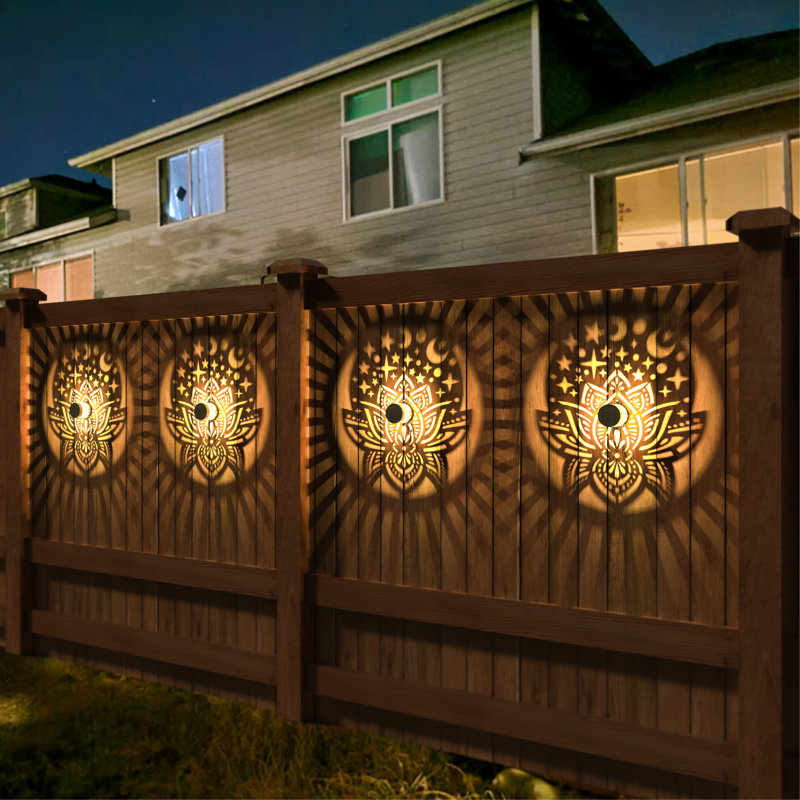 2 Pack Solar Fence Lights Metal Solar Powered Outdoor Deck Step Wall Lights Mandala