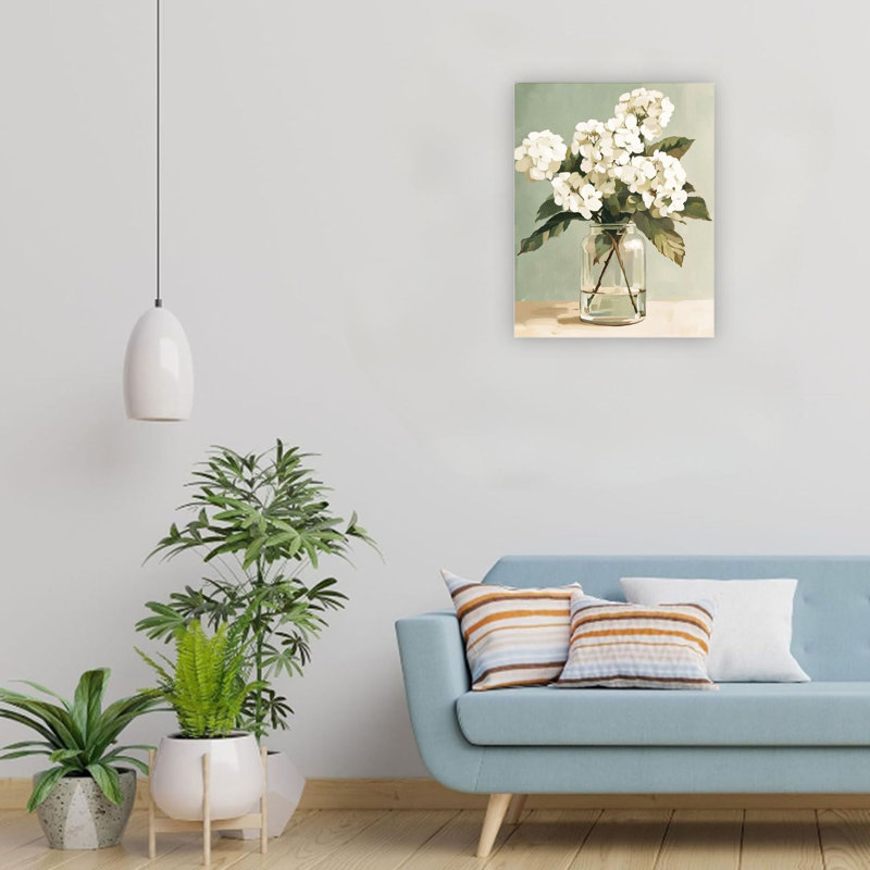 Hortensia blanche toile murale décoration d'intérieur 24 x 18 pouces