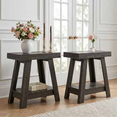 Table de bout à 2 niveaux en bois, petite table d'appoint rustique avec rangement pour le salon