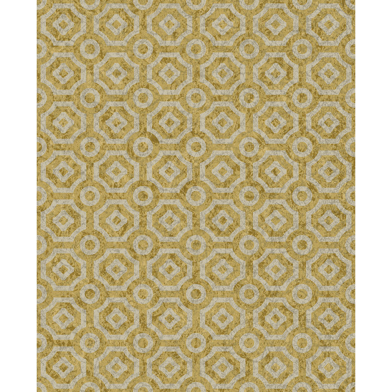 Geometric Wallpaper Roll, Metallic Silver/Metallic Gold
