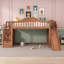 Lit mezzanine moderne avec tablettes, escaliers, glissade, garde-robe et garde-corps de sécurité-2067139152-2067139159