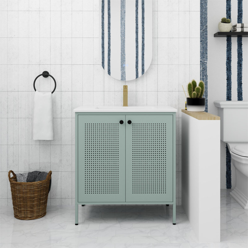 Meuble-lavabo simple avec plateau 30,02 po Yianna, Vert menthe