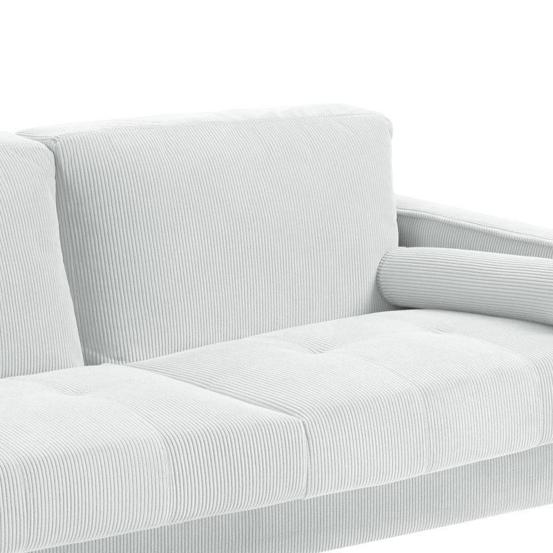 Causeuse à accoudoirs carrés 62,7 po Carmelinda, Velours côtelé beige