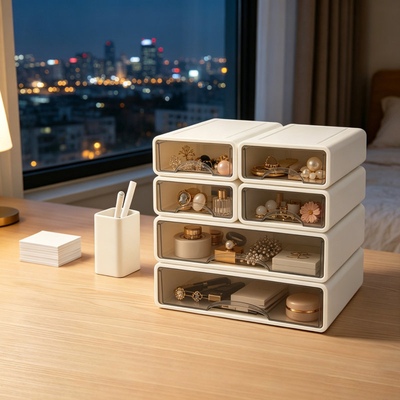 Loore Free Stackable Desktop Drawer Organizer, White