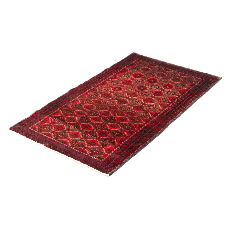 Tapis rouge en laine noué à la main de conception unique 3 pi 3 po x 5 pi 11 po New Age