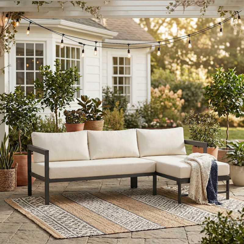 L-Shaped Outdoor Sectional Sofa Set with 5.9" Ultra-Thick Cushions, All Weather Patio Conversation Sofa with Heavy-Duty Iron Frame, Suitable for Backyard, Garden