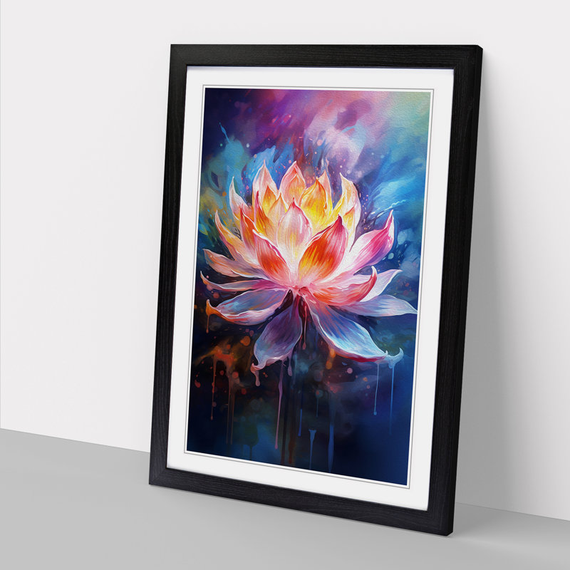 Lotus Flower Gestural - Single Picture Frame Print on Wood, Black Framed, 34cm H x 25cm W x 2cm D