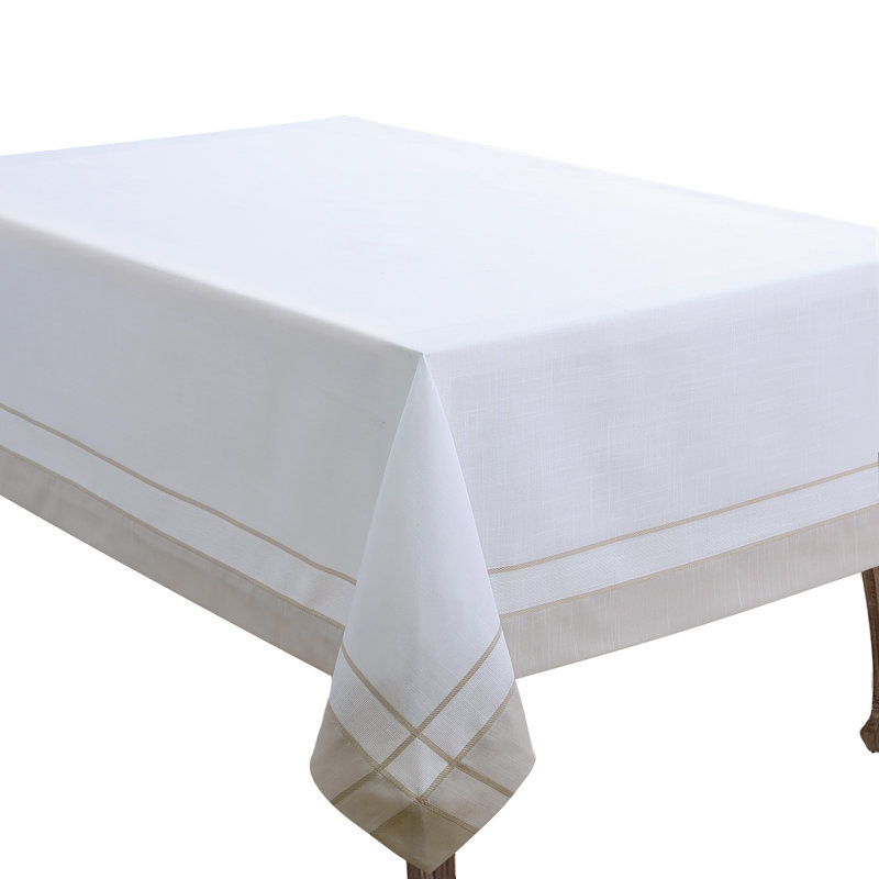 Natural Beige Rectangular Fabric Tablecloth with Banded Border
