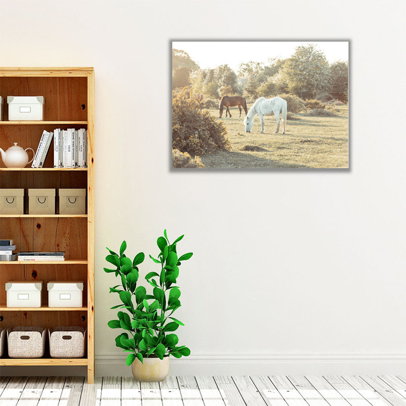 «Horses at the New Forest, UK», reproduction d'art sur toile, H 30 po x l 40 po