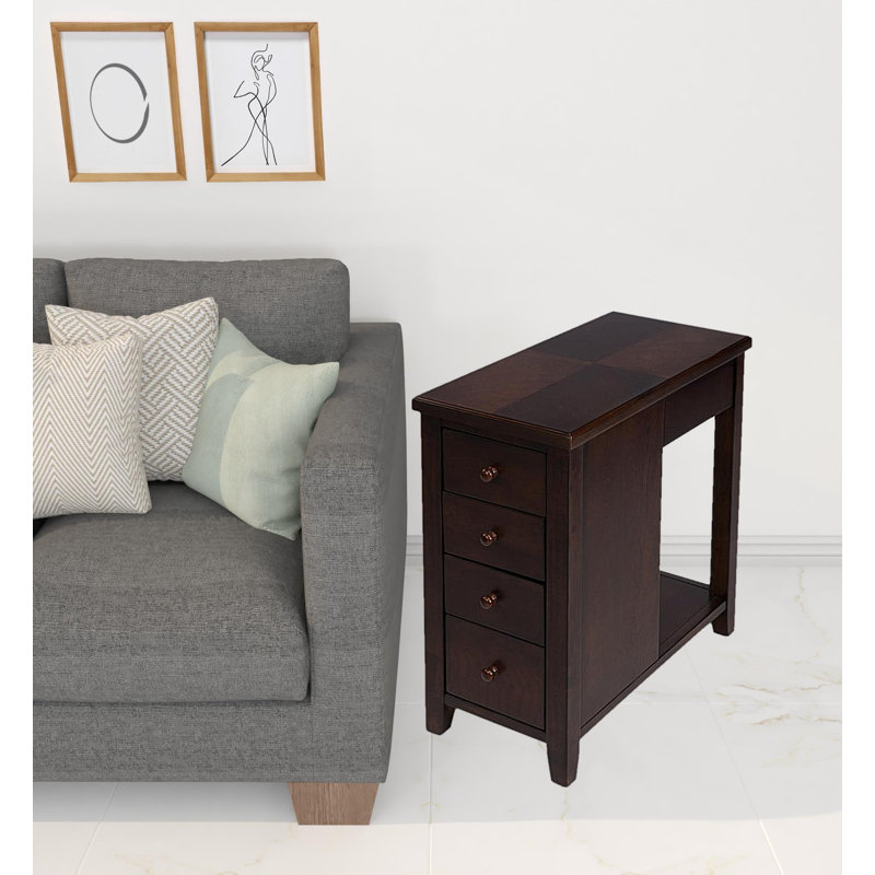 24" Dark Brown Manufactured Wood Rectangular End Table With Four Drawers And Shelf
