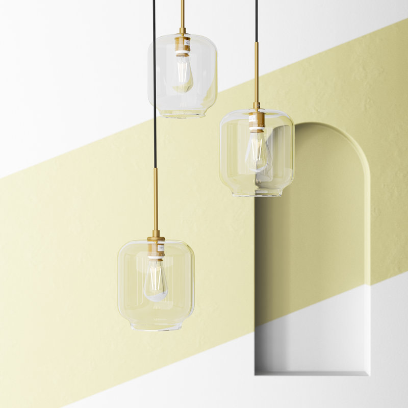 Drinkard 3 - Light Kitchen Island Pendant, Brass, Clear, 9.2" H x 17.5" W x 17.5" D