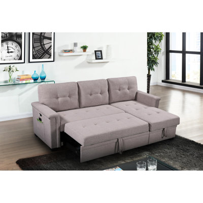 Canapé modulaire avec charge, méridienne de rangement et méridienne en lin gris