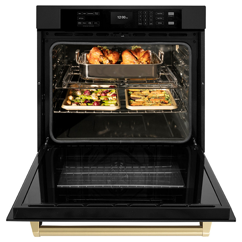 ZLINE 30 in. True Convection Single Wall Oven w/ Air Fry and Self Clean, Champagne Bronze, Black Stainless Steel