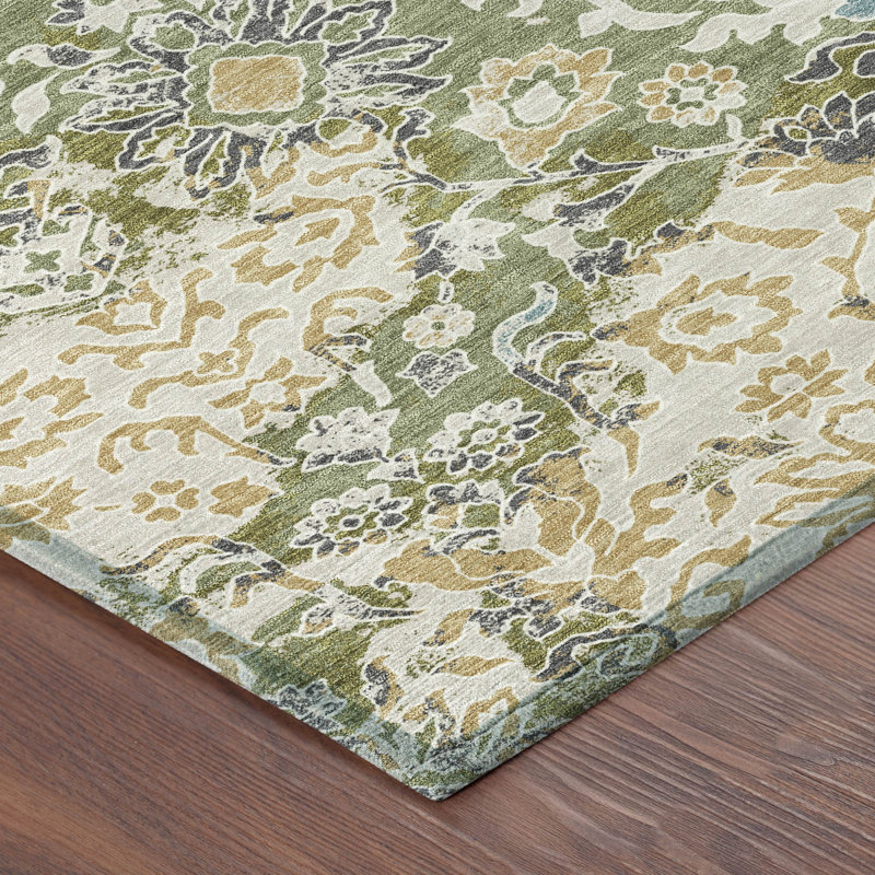 Tapis traditionnel lavable à la machine intérieur / extérieur ACN2584, Fougère, 10 pi x 14 pi