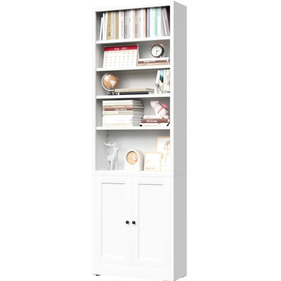 Industrial White 71 Inch Tall 5 - Tier Metal Bookcase With Door And Adjustable Shelves For Office Living Room Use Decor Bookcase, Tier, Organization