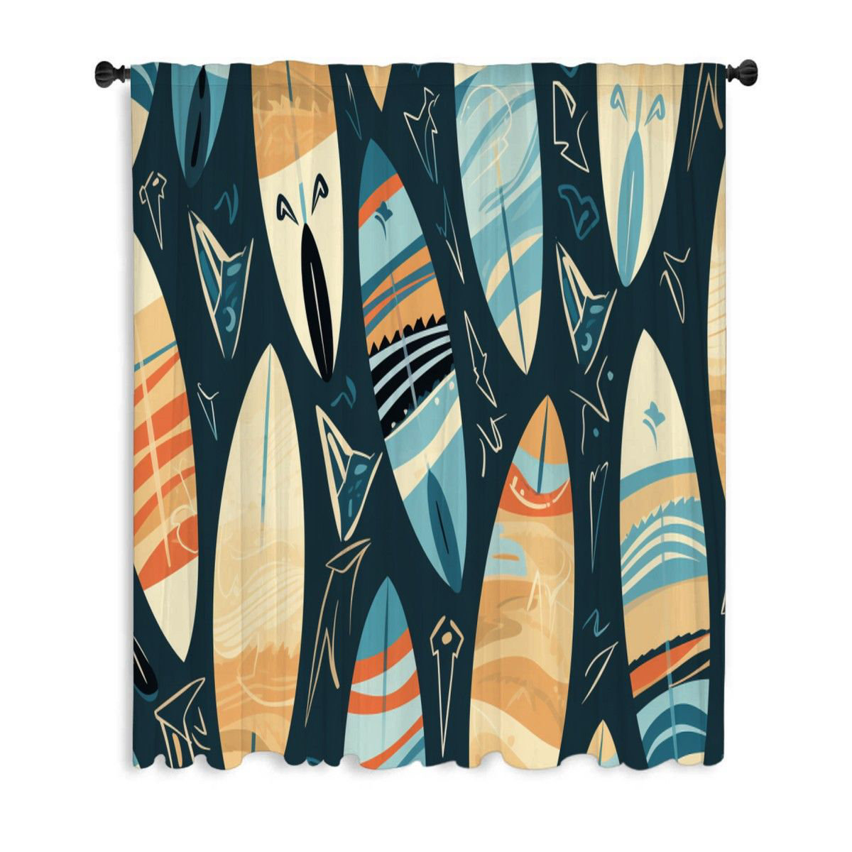 VisionDecor Surfer Window Curtains, Surfing Blockout & Sheer Curtains