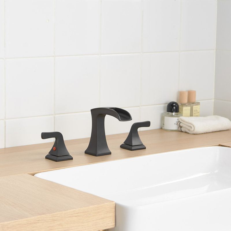 8 po Robinet de lavabo de salle de bain à 2 poignées à large cascade, Noir mat