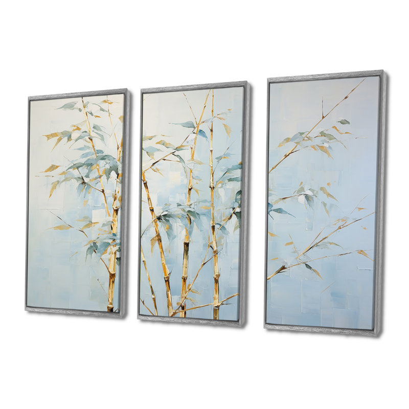 «Blue Zen Moment Bamboo», ensemble de reproductions d'art mural en bambou, H 32 po x l 48 po x P 1 po, Encadrement argenté