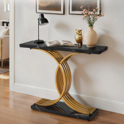 Console de 39 po en or, bureau moderne derrière le canapé, bureau d'entrée rectangulaire en bois, support d'appoint pour canapé long avec pieds en métal pour couloir, chambre à coucher, salon, vestibule, assemblage facile