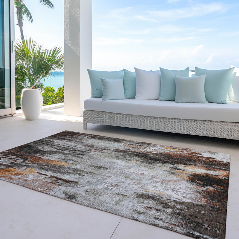 Tapis intérieur / extérieur gris Verentha, 9 pi x 12 pi