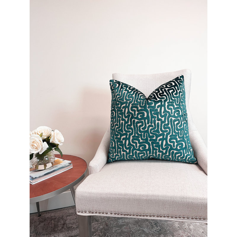 Velvet Maze Throw Pillow Cover, Square 22", Teal