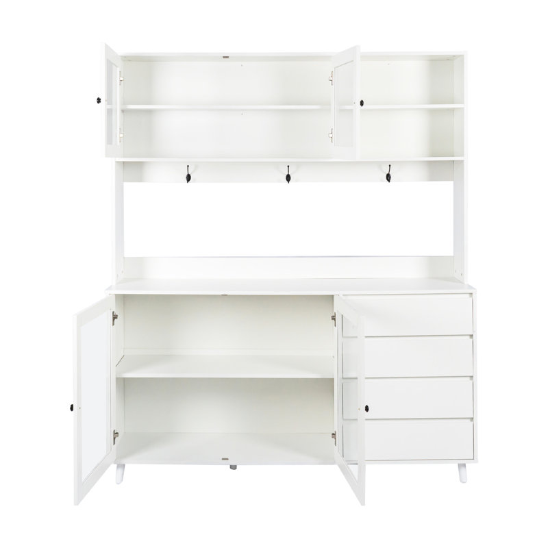 Cuisine blanche l 63 po avec rangement - 4 portes, tiroirs et tablette à micro-ondes pour le garde-manger dans la cuisine, le garage et le bureau