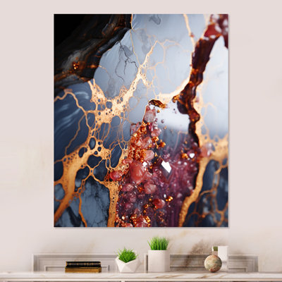 «Pink and Gold Marble River VI», reproduction d'art murale abstraite en métal