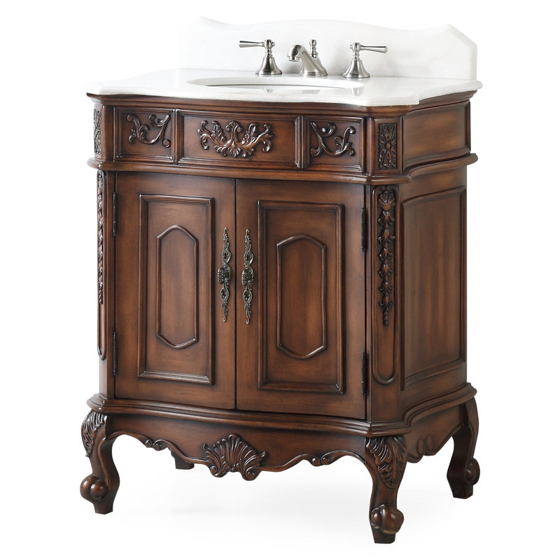Digennaro 31'' Single Bathroom Vanity with Marble Top, Brown