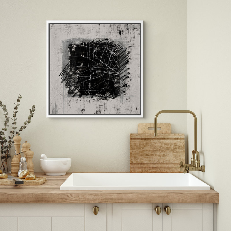 «Black and White Abstract Modern Contemporary», H 16 po x l 16 po, Blanc