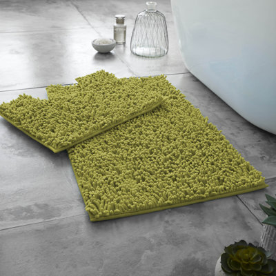 Modern 2 Piece Bathroom Rug Set Microfiber Chenille Bath Mat & Pedestal Mat Super Soft Non Slip Absorbent Washable